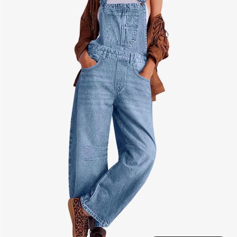 Women's Denim Barrel Leg Overalls - Picture 2 of 5
